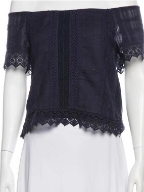 Alice + Olivia Navy Off-Shoulder Lace Blouse